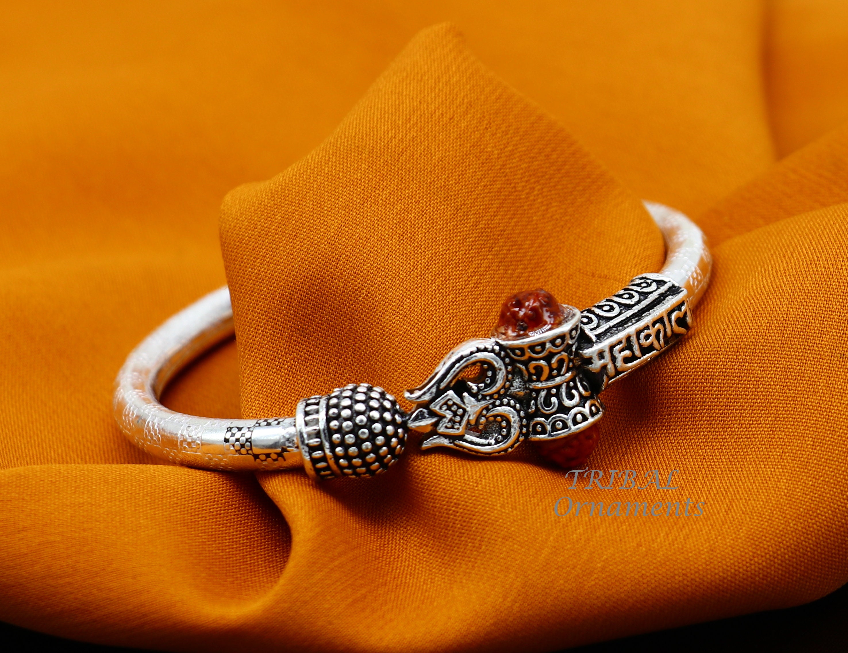 Buy Sonia Creation Mahakal silver bracelet Rudraksha Shiv Trishul Damroo  Adjustable Pure Brass & Silver OM Mahakal Kada Open Kadas Mahadev Cuff  Bracelets for Unisex at Amazon.in