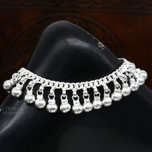 8&quot; Sterling Silver Preteen Anklet – Vintage Handmade Chain Bracelet with Jingle Bells, Boho Jewelry ank450