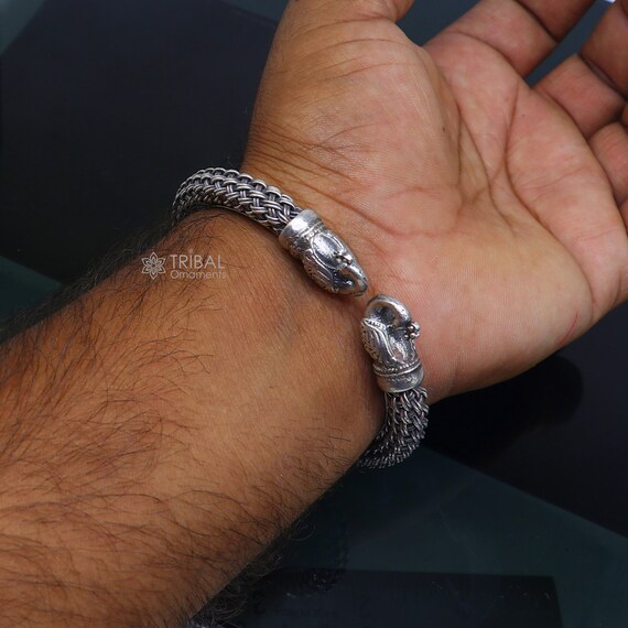 925 Sterling Silver Indian Ethnic Peacock Design Handmade Bangle
