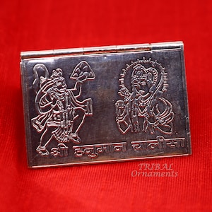 925 sterling silver handmade complete Shree Hanuman Chalisa with Arti small mini 4 page book, amazing puja article from India su833