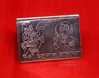 925 sterling silver handmade complete Shree Hanuman Chalisa with Arti small mini 4 page book, amazing puja article from India su833
