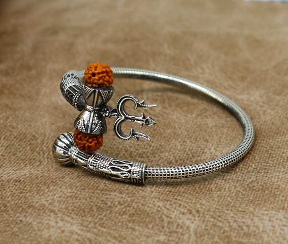 925 Silver Adjustable Trishul Bangle Bracelet - Silver Nest