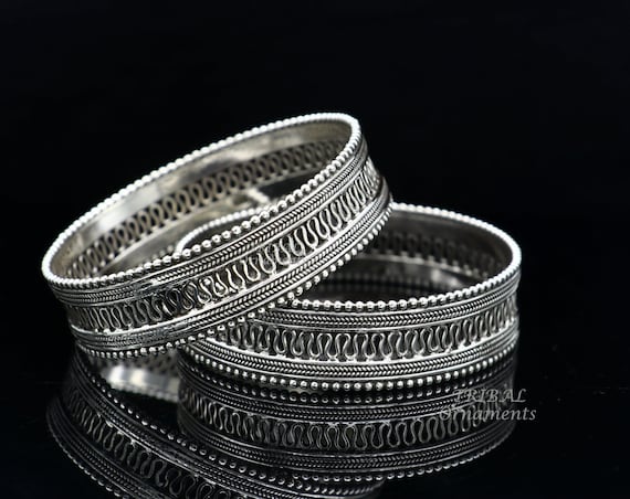 アクセサリー Indian Jewelry Stamp work Silver Bangle 925 Sterling Silver Handmade Vintage Design Filigree Work