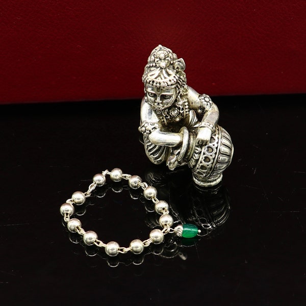 Bracelet ou collier perlé en argent sterling de 4 pouces de long pour figurine ou sculpture de bébé krishna, meilleur cou puja tulsi sbr223