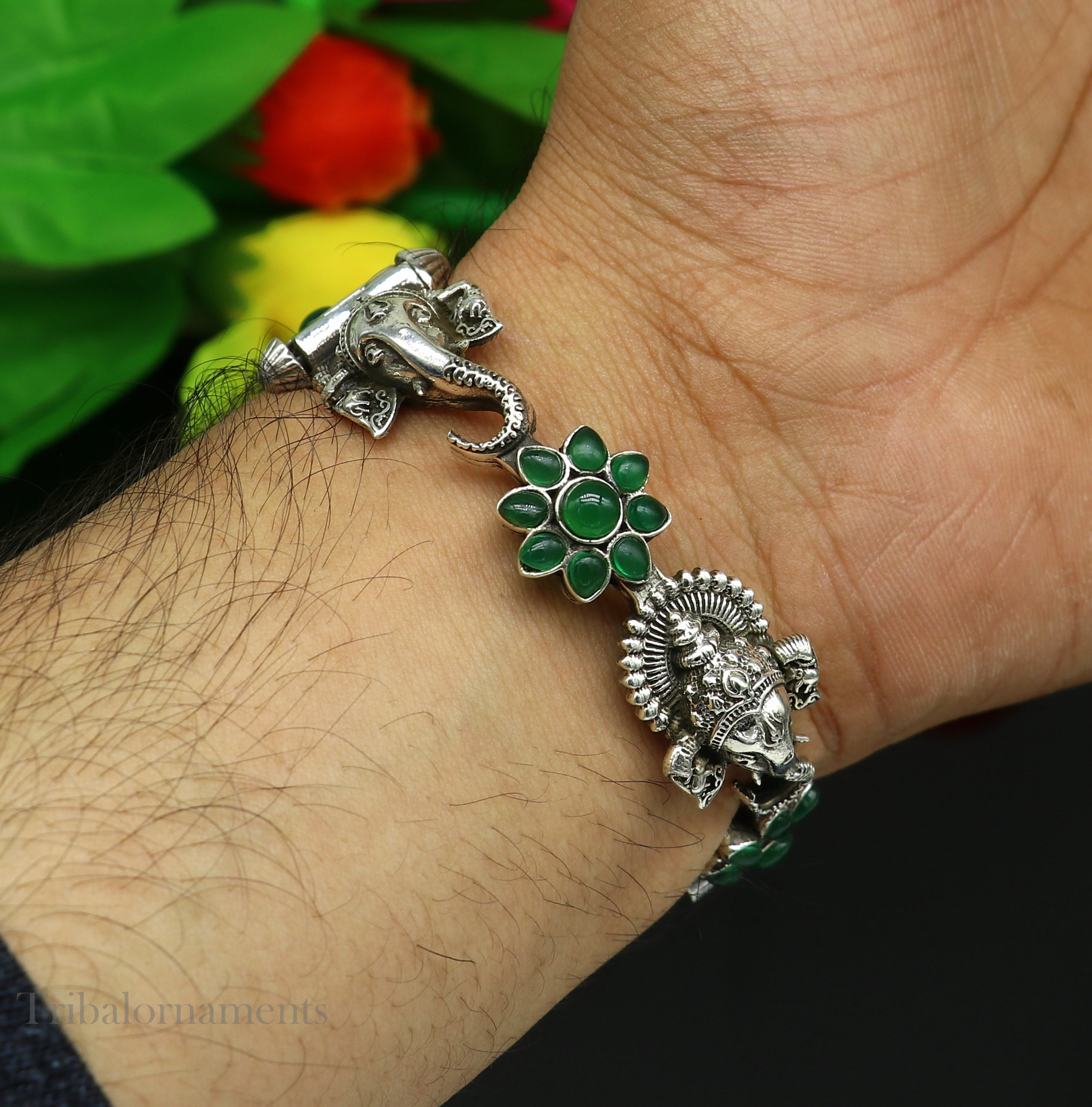 925 Sterling Silver Idol Ganesha Design Bangle Bracelet Kada With