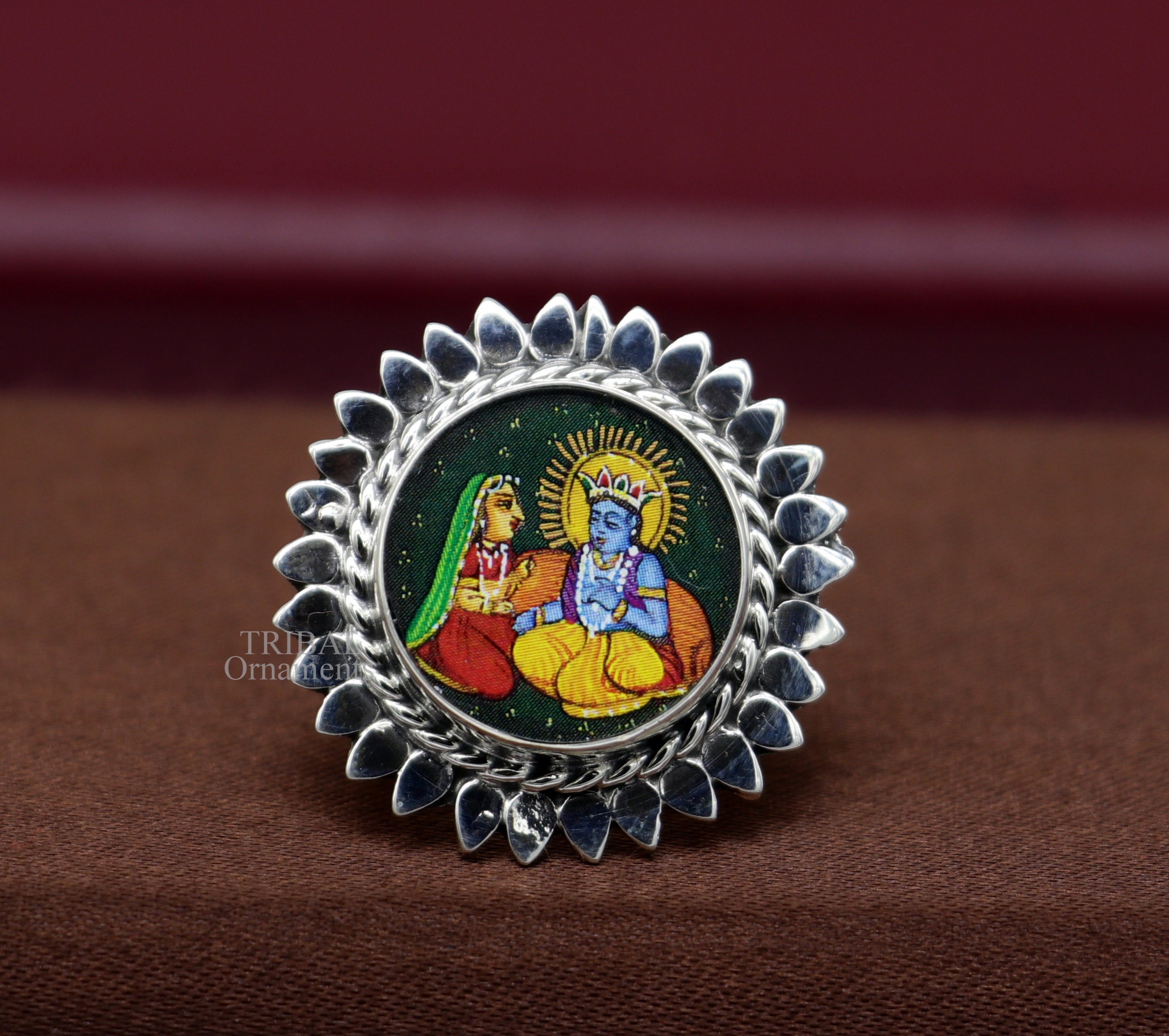 925 Sterling Silver Band Fabulous Idol Radha and Krishna Miniature Art  Painting Ring Stylish Ethnic Party Functional Jewelry Ring507 - Etsy Finland