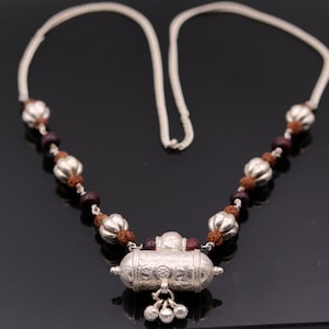 Vintage antique used sterling silver handmade necklace with Rudraksha beads and silver beads necklace tribal jewelry from india set64