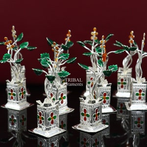 Holy Basil rosary 925 sterling silver handmade mini plant, tulsi plant for puja temple article, silver tulasi plant pooja article su711