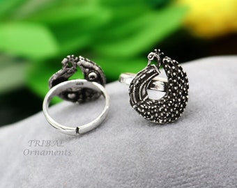 925 sterling silver elegant peacock design handmade toe ring, toe band stylish women's brides jewelry, india traditional jewelry ytr46