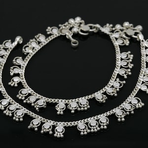 10&quot; Handmade sterling silver ankle bracelet charm anklets with fabulous hanging tiny drops, excellent customized gifting jewelry ank210
