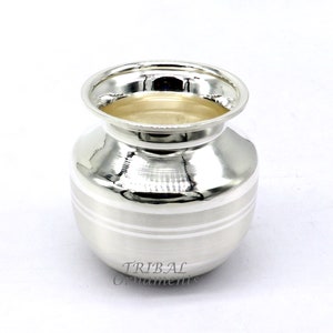 1.5&quot;inches 925 sterling silver handmade plain small Kalash or pot, unique special silver puja article, water or milk kalash pot india su989