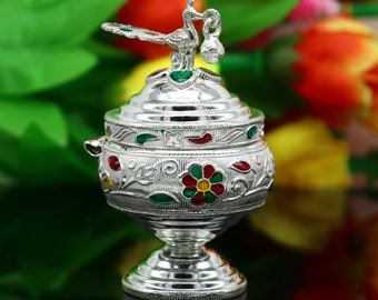 【kiki さま】* vintage container ୨୧ * 桜色小物入れ 925 Sterling Silver Handmade Peacock Design Vintage Trinket