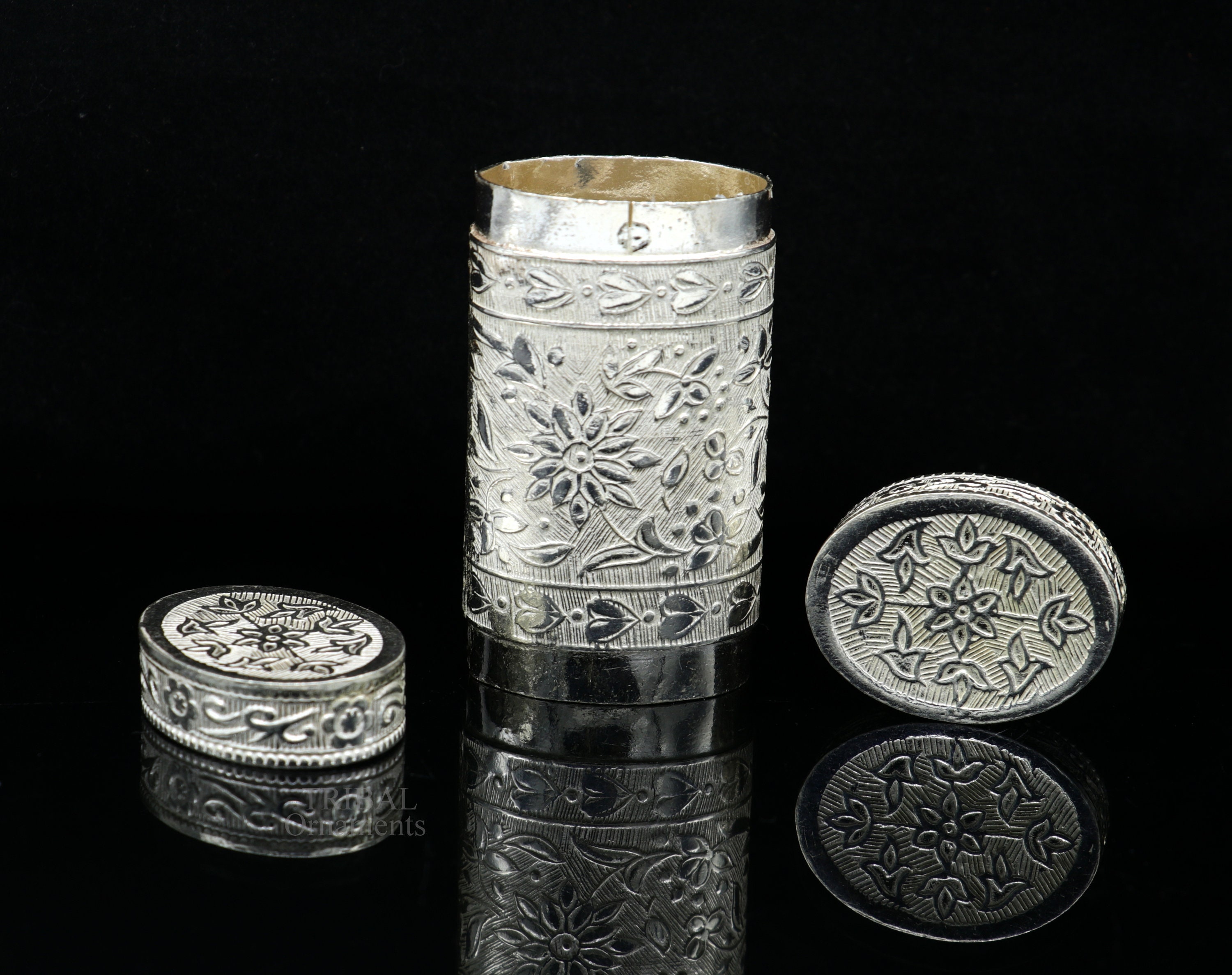 925 Sterling Silver Handcrafted Floral Design 2 In1 Trinket