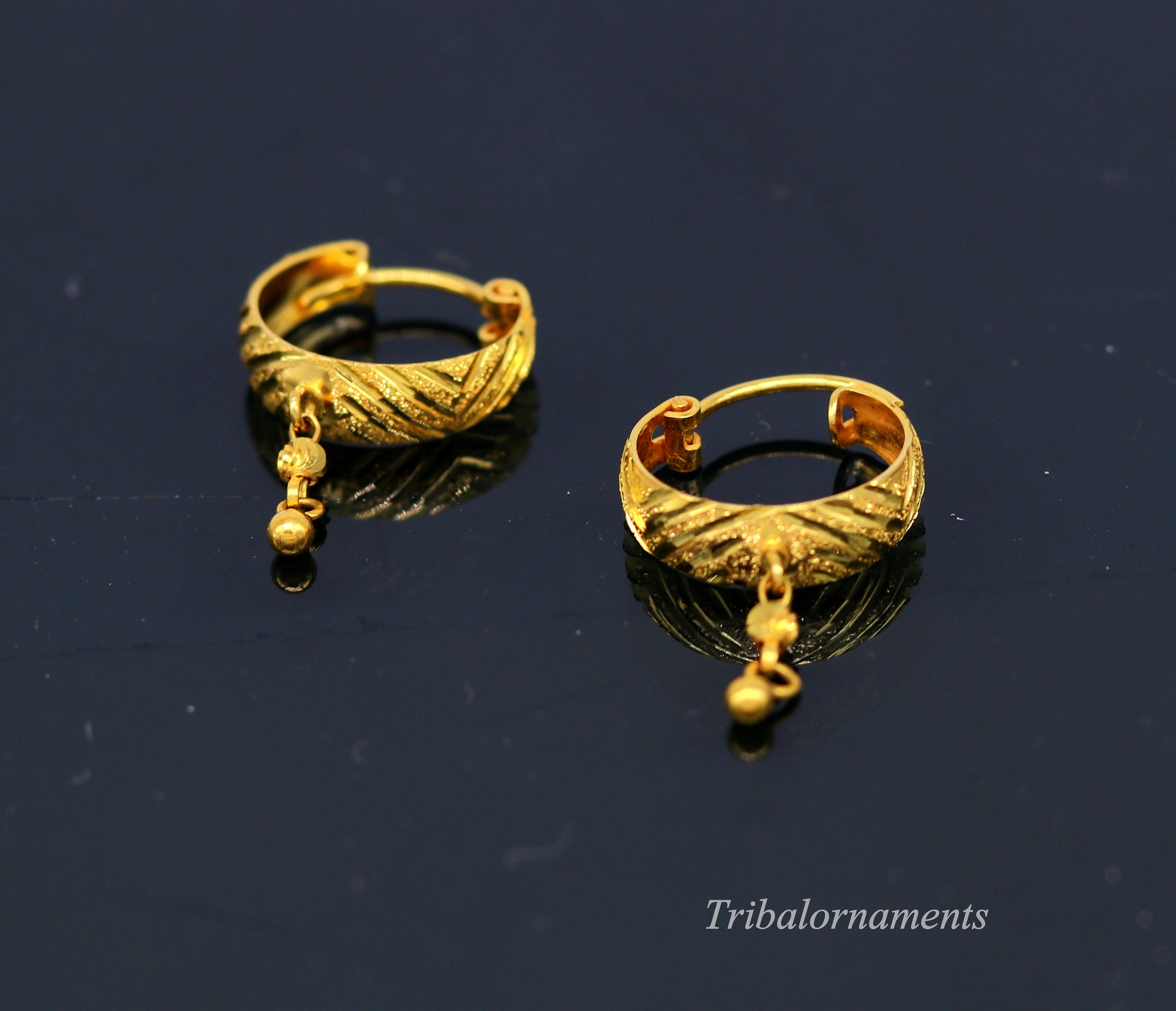 Vintage design 18kt yellow gold handmade fabulous hoops earring bali,  amazing customized gifting unisex tribal jewelry ho44