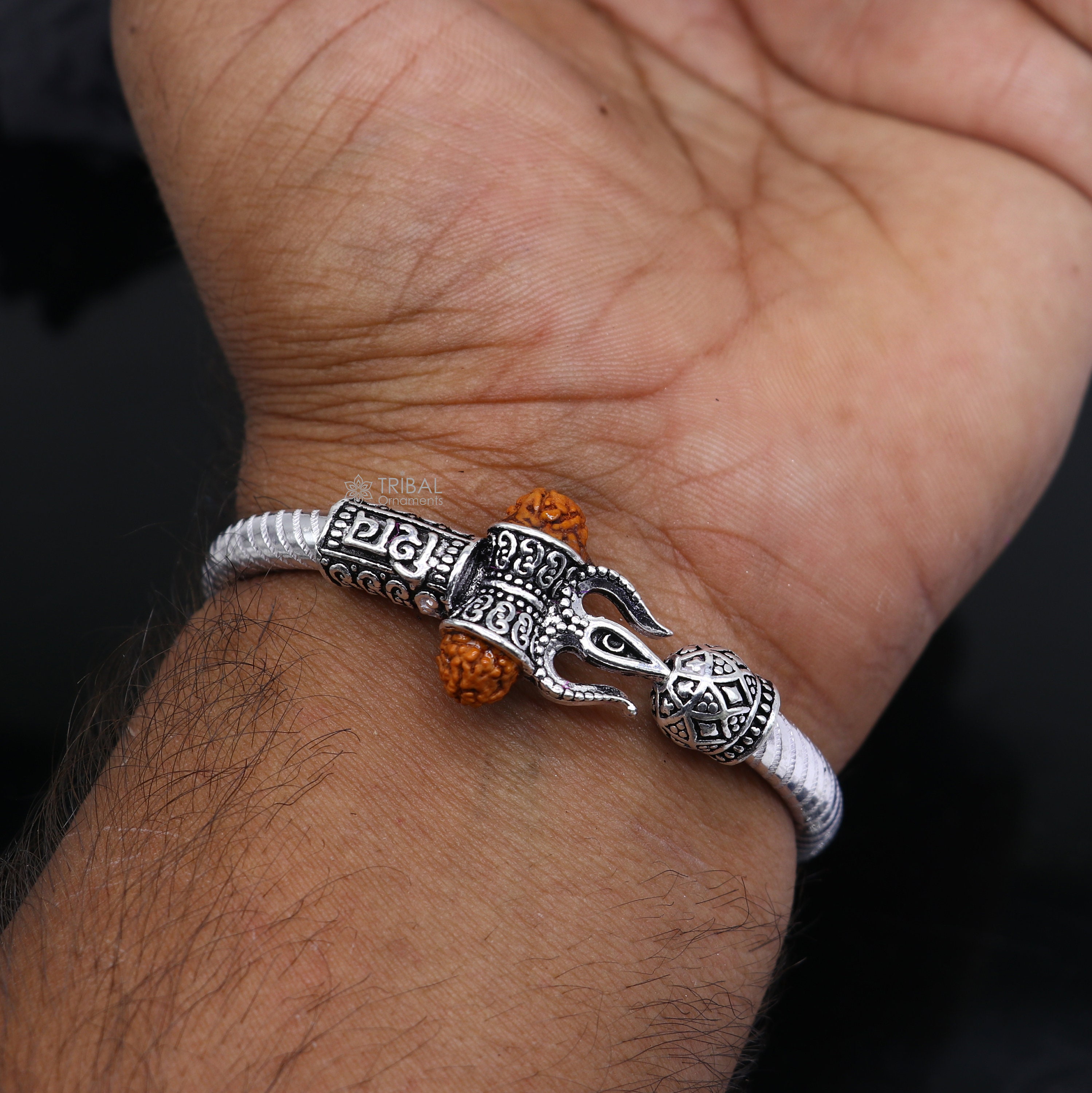 Buy COPURE Rudraksha Religious Mahakal Trishul Damroo Lockable Kada for Men Lord  Shiva Cuff Bracelet for Unisex Adult & Child- Free Size (Black) at Amazon.in
