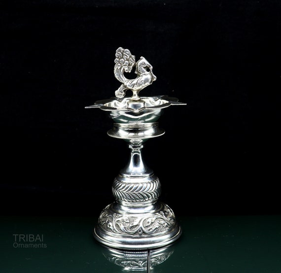 925 Sterling Silver Handcrafted Vintage Work Oil Lamp or Candle