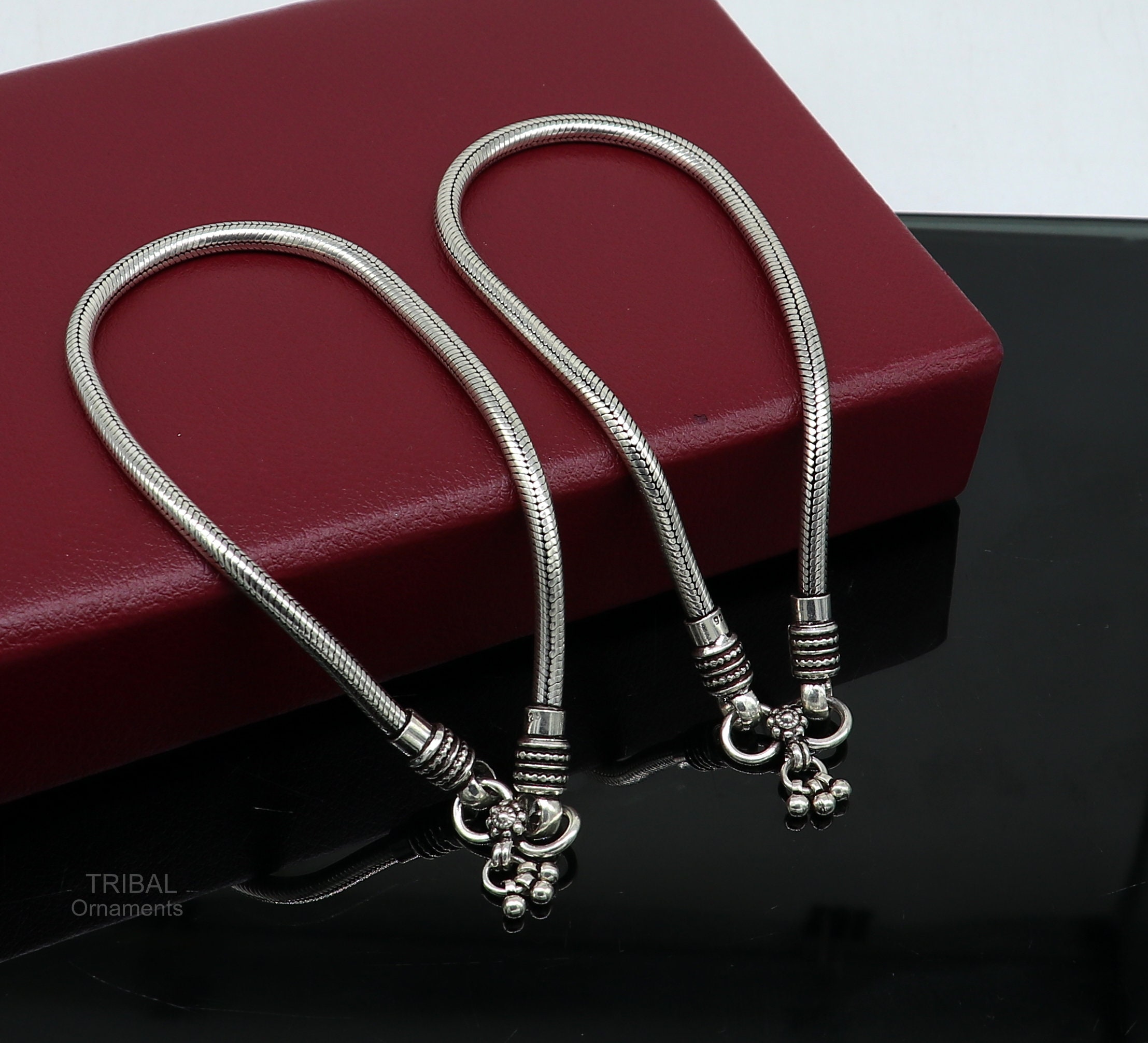 Cavigliera a catena a serpente in argento Sterling, 25,4 cm