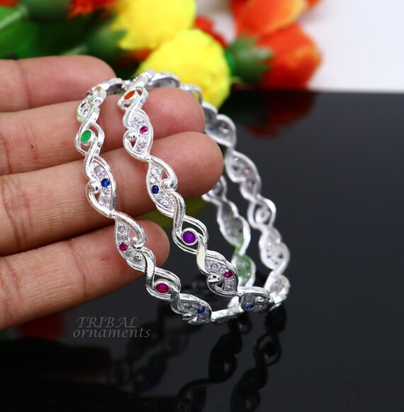Silver bangles with stones deals
