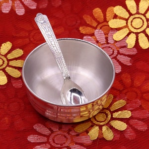 Handmade 99.9% solid pure silver baby bowl with small spoon silver vessels, daily use silver utensils for your healthy baby or kids sv12