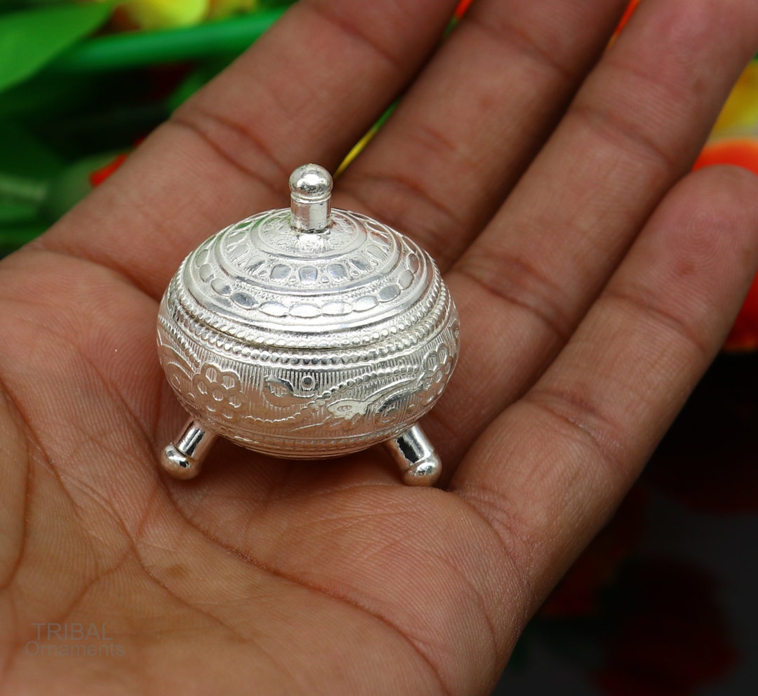 925 Sterling Silver Handmade Fabulous Trinket Box, Solid Kumkum Box, Casket Box, Sindoor Box, Enamel Work Customized Gifting Box Stb271 - Etsy 925 Sterling Silver Handmade Fabulous Trinket Box, Solid Kumkum Box, Casket Box, Sindoor Box, Enamel Work Customized Gifting Box Stb271 - Etsy