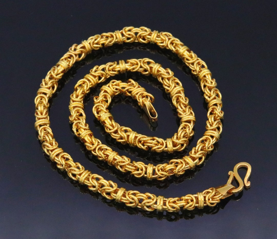 New Stylish 22kt Yellow Gold Handmade Fabulous Byzantine Chain Necklace ...