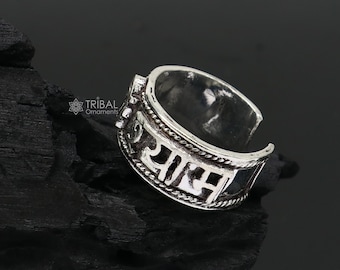 925 sterling silver 12mm wide solid handmade Adjustable idol Krishna mantra "Jai Shri Shyam" ring band, thumb ring oxidized jewelry sr380
