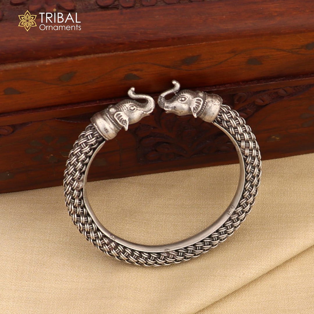 925 Sterling Silver Handmade Elephant Design Bangle Bracelet