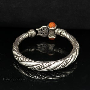 925 Sterling silver handmade chitai work Lord Shiva trident trishul kada bangle bracelet with natural Rudraksha customized kada nssk470