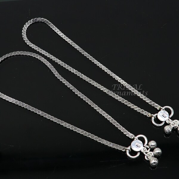 10.5" Vintage style flat snake chain anklet 925 sterling silver ankle bracelet, silver feet bracelet amazing belly dance jewelry ank532