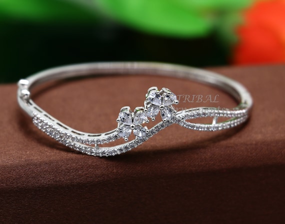 925 Sterling Silver Handmade Amazing Cubic Zircon Cuff