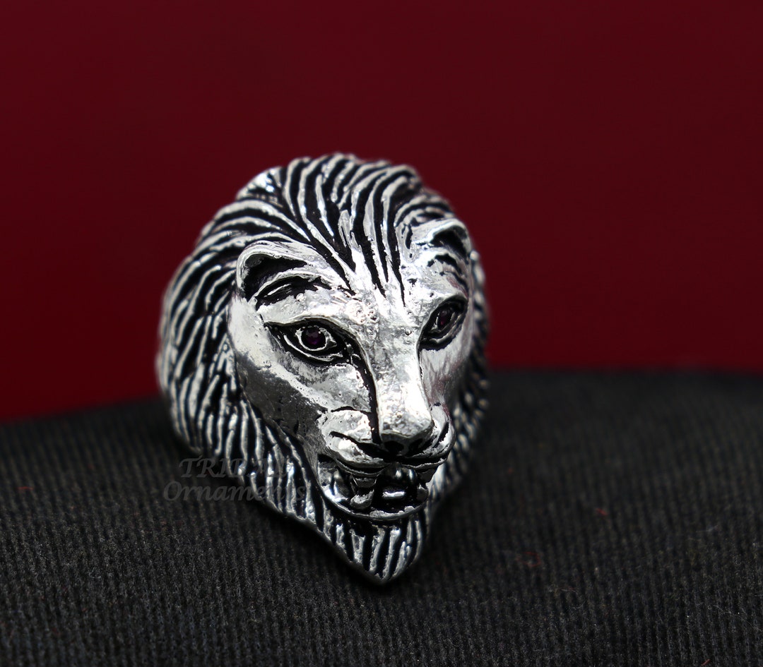 92.5% Sterling Silver Handmade King Lion Head Face High