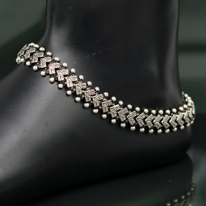 Indian Traditional cultural trendy 925 Sterling silver handmade anklets foot bracelet gift for women&#39;s chunky jewelry nank01