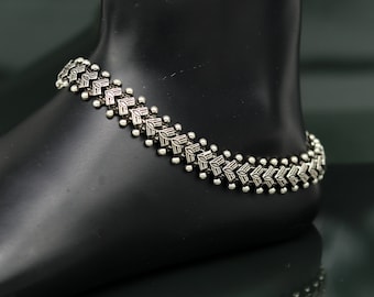 Indian Traditional cultural trendy 925 Sterling silver handmade anklets foot bracelet gift for women's chunky jewelry nank01