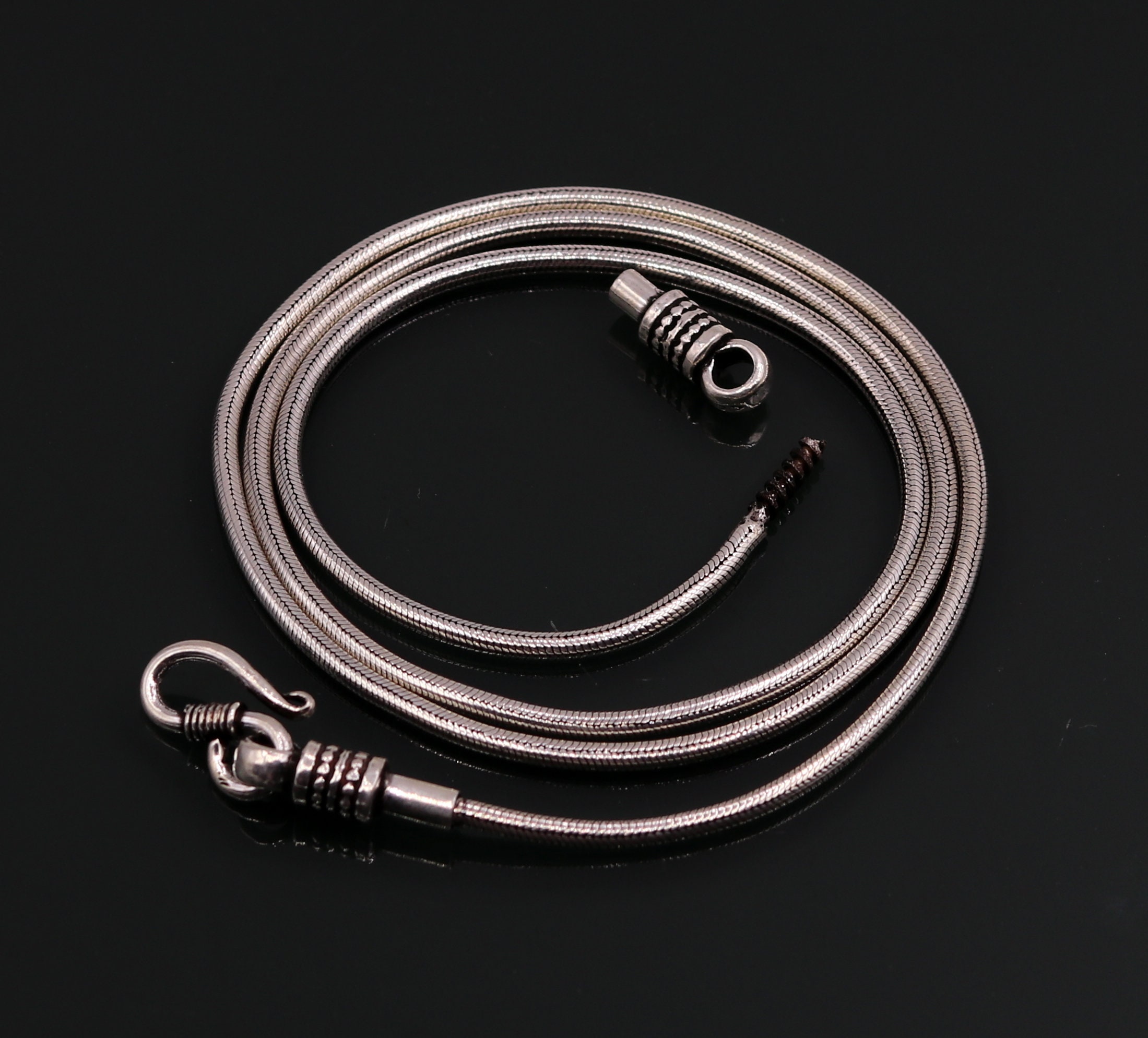 ☆Hei☆ sv925 essential cubic snake chain necklace HE25SPNSW Silver 3mm Snake Chain Necklace, Man Chain Necklace, Thin