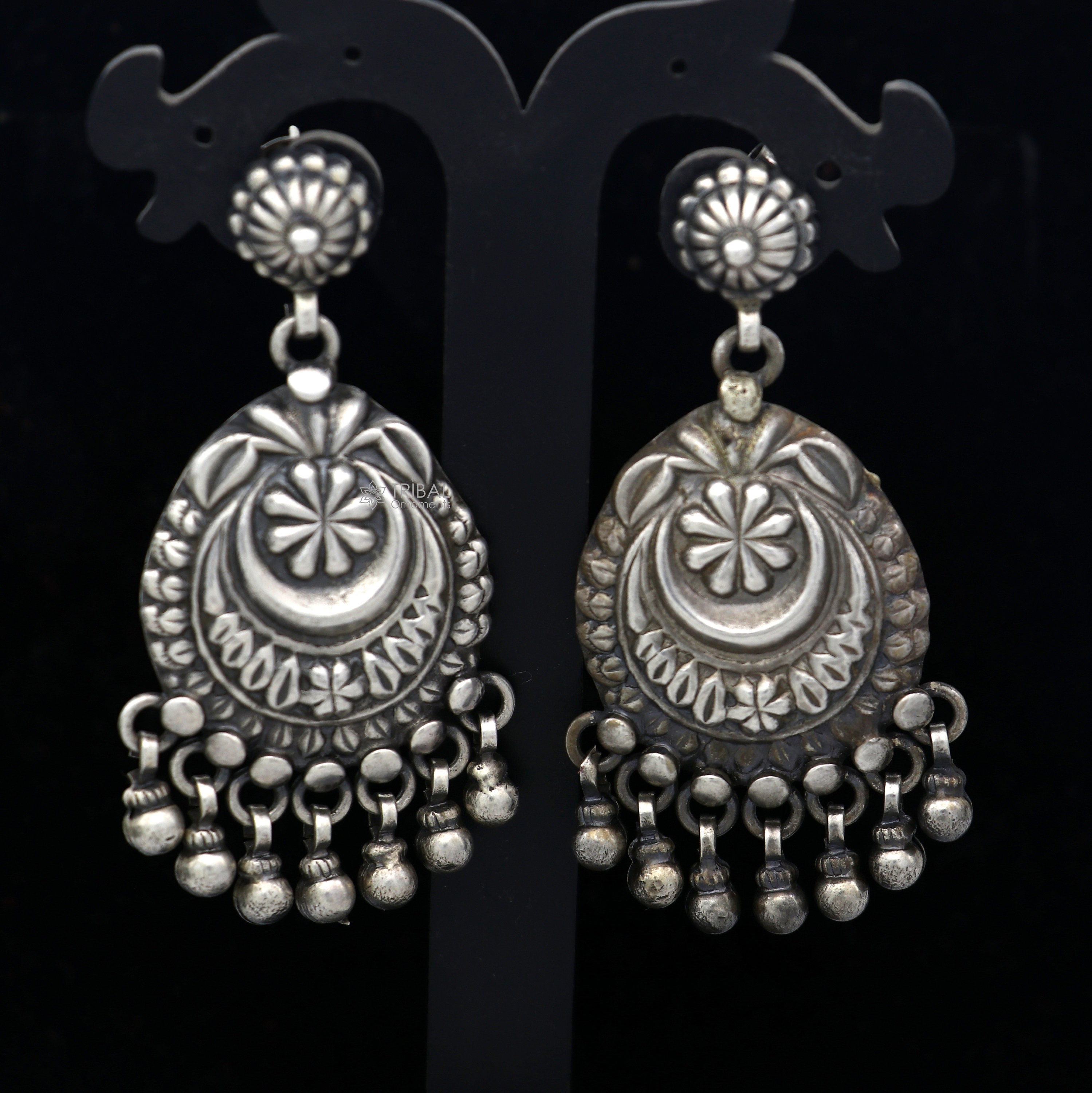 925 Sterling Silver Unique Work Floral Design Stud Earrings