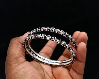 925 Sterling Silver Handmade Customized Flower Design Bangle Kada