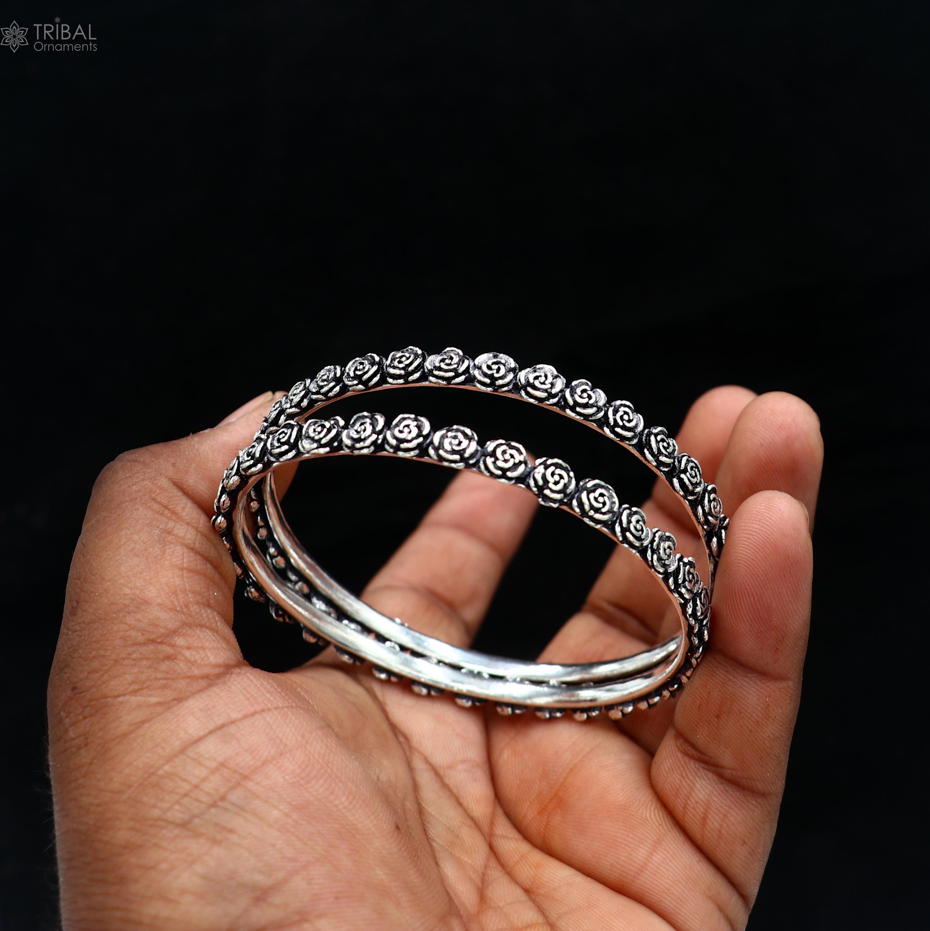 925 Sterling Silver Handmade Customized Flower Design Bangle Kada