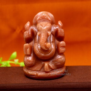 Devine Ganesha handcrafted Aventurian stone statue figurine, home temple God Ganesha stone sculpture for wealth and prosperity stna07