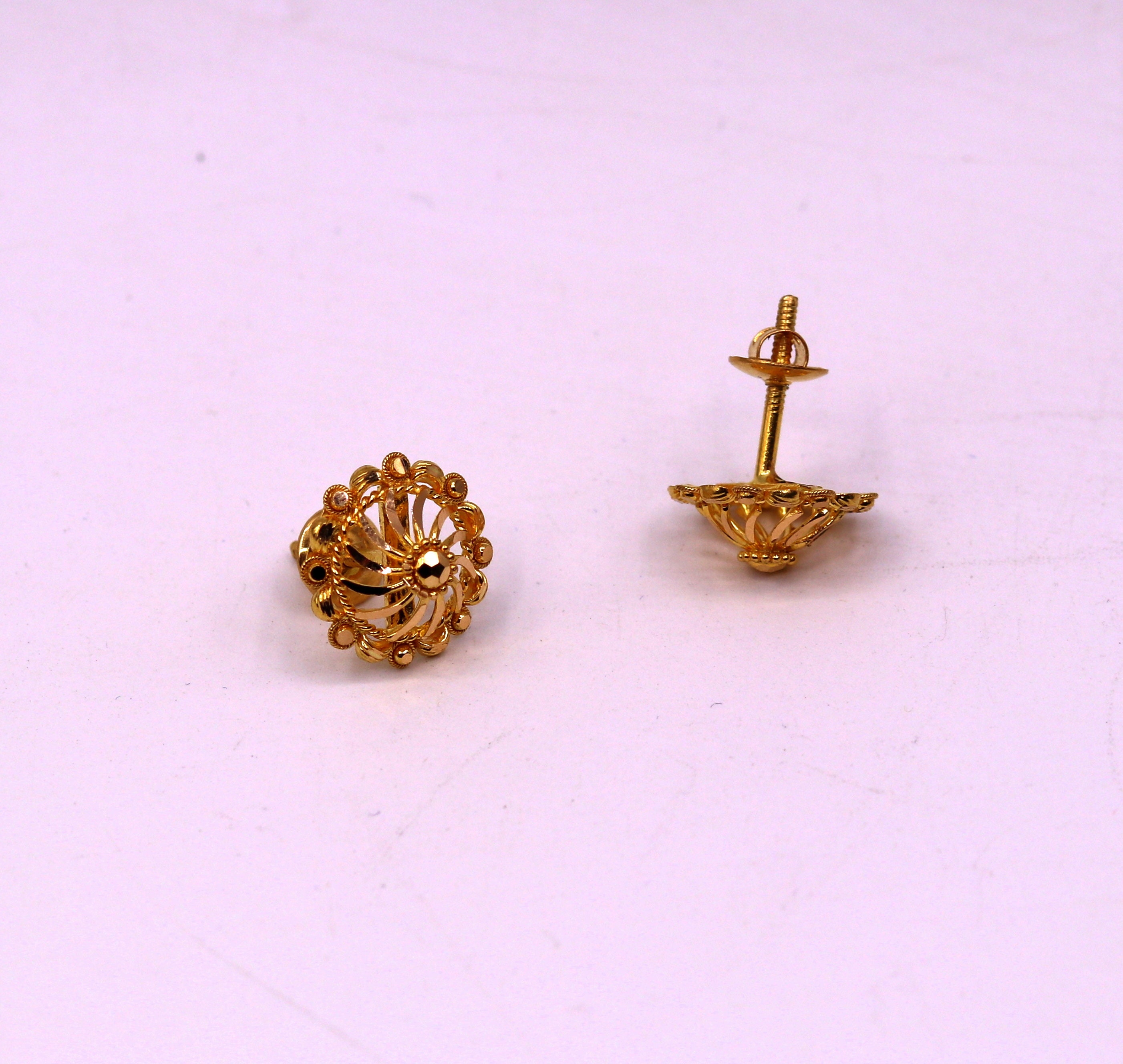 Fabulous 22kt yellow gold handmade stud earrings filigree work Etsy