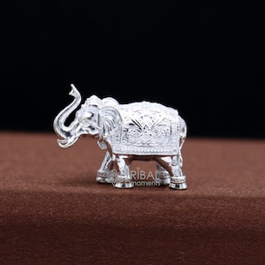 Solid 925 Sterling silver handmade design upper trunk Elephant small statue, puja article figurine,gift for wealth and prosperity art638