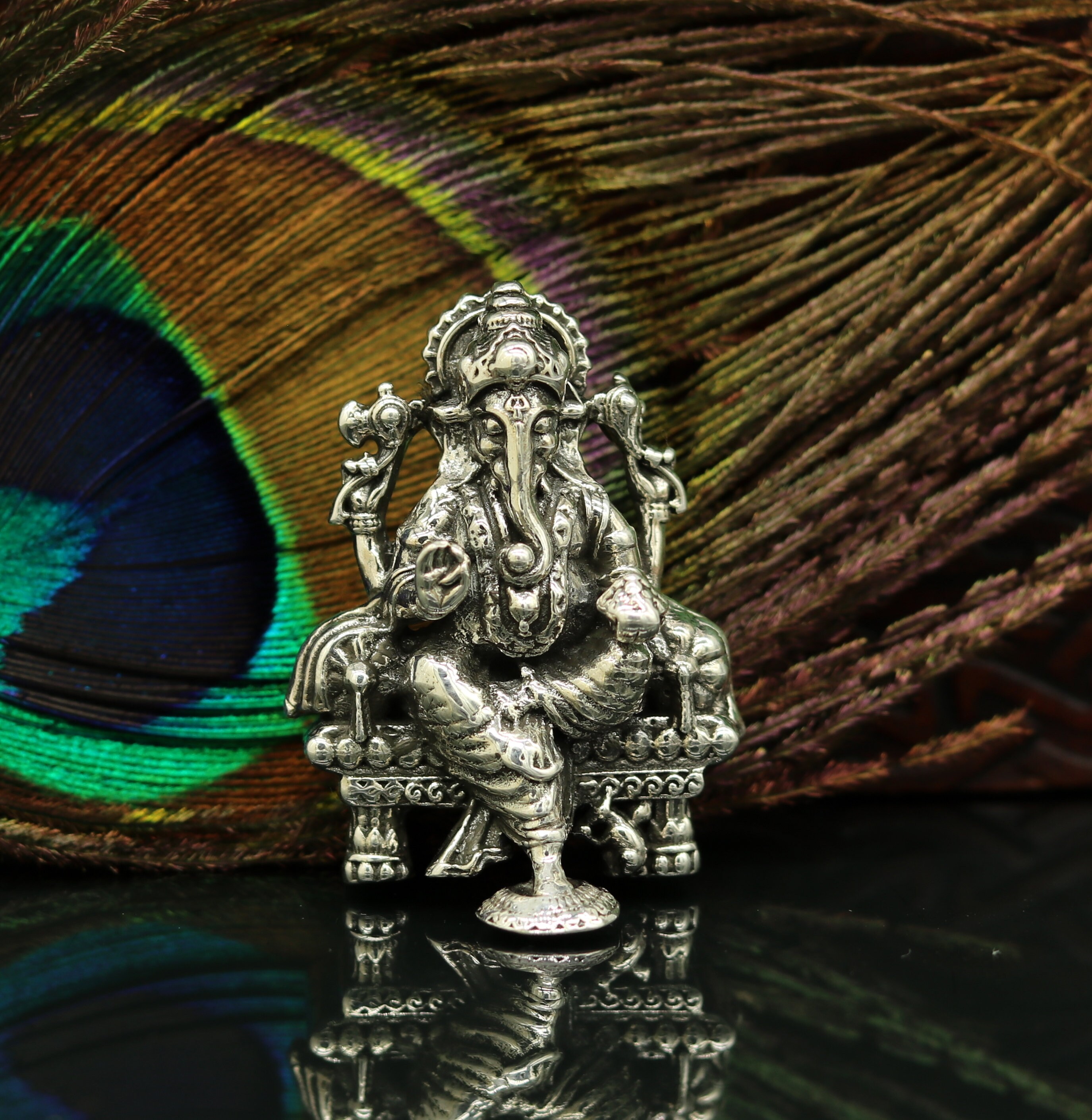 925 Sterling Silver Lord Ganesh Idol, Pooja Articles, Indian