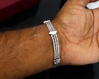 シルバー925ヴィンテージ Vintage Designer 925 Sterling Silver Handmade 3 Line Chain 8