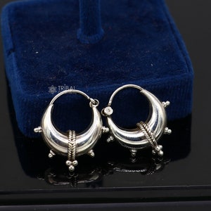 Exclusive 925 sterling silver Handmade vintage ethnic style small hoops earrings unisex tribal stylish unique Bali jewelry India S1260
