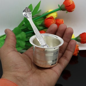 Solid sterling silver handmade elegant Ghee pot patra puuja or worshipping, Butter pot for kitchen, silver puja utensils from India su591