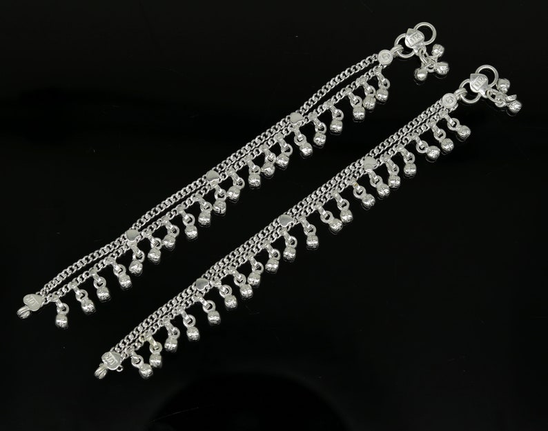 6.5 Inches long sterling silver handmade gorgeous charm baby kids anklets excellent hanging noisy bells customized kids jewelry ank242