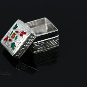 925 sterling silver square shape brides gift kajal box, trinket box, sindur box, eyeliner box, silver utensils, best bridal gift stb343