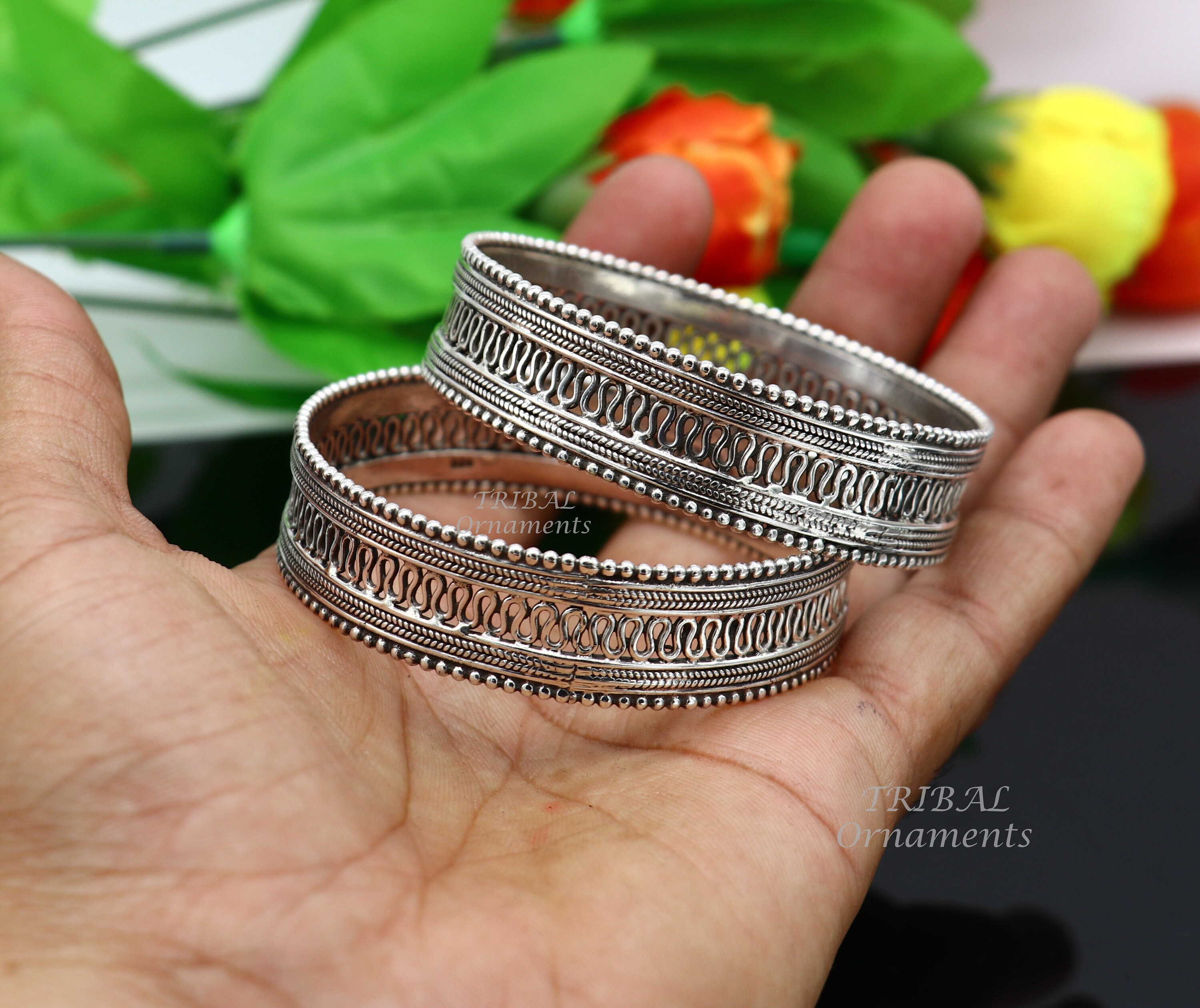 925 Sterling Silver Handmade Vintage Design Filigree Work Bangle