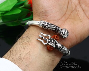 アクセサリー Custom Souvenir Shop ROAD  3Star Bangle 925 Sterling Silver Handmade Plain Shiny Lord Shiva Trident