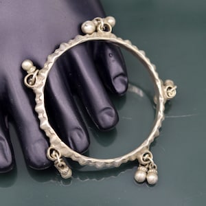 Genuine Vintage antique handmade solid silver old used charm bangle bracelet with jingle bells tribal customized belly dance jewelry sba20