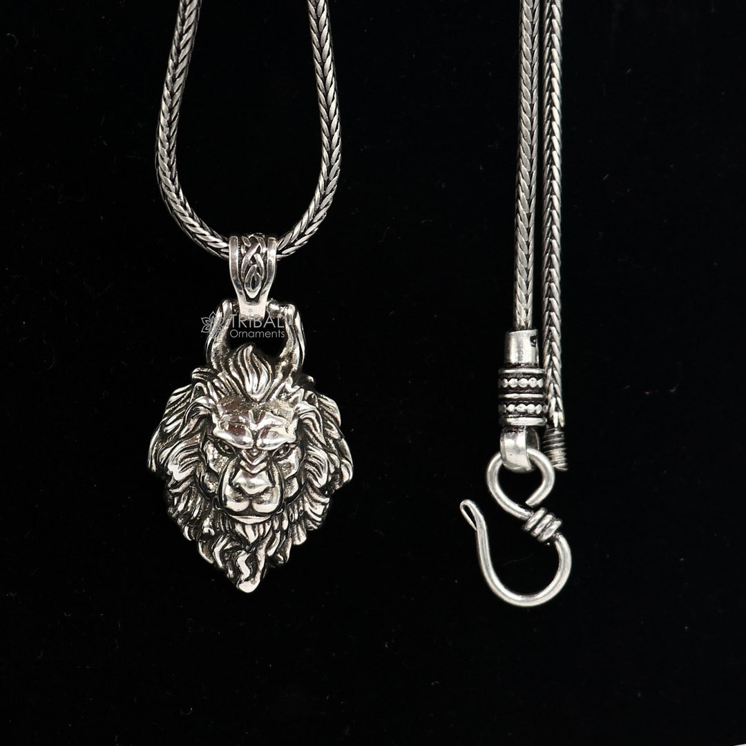 ネックレス・チョーカー BLENDOFF Argento Leone Necklace Silver 925 Silver Lion Pendant , Silver Leon Head Signet Necklace